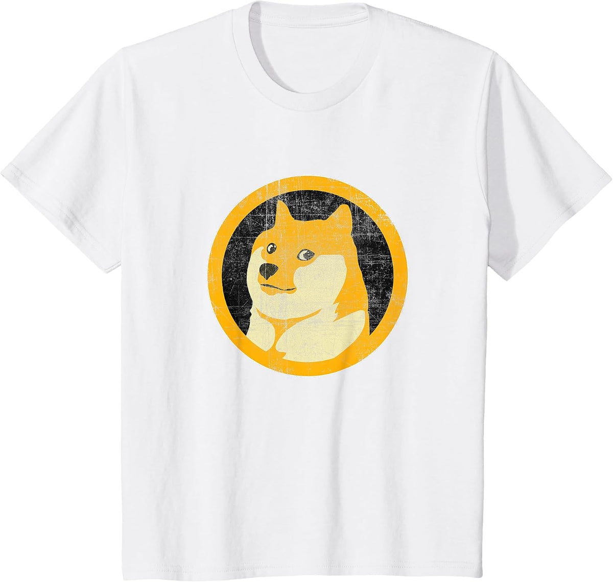 Dogecoin Doge Face Logo (Distressed) - Shiba Inu T-Shirt - White