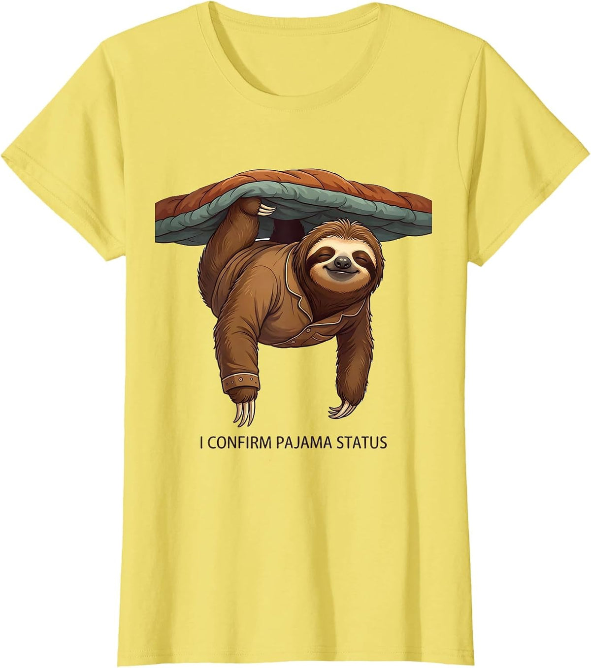 I Confirm Pajama Status Funny Sloth Lover Sleepover Gift T-Shirt - Lemon Yellow