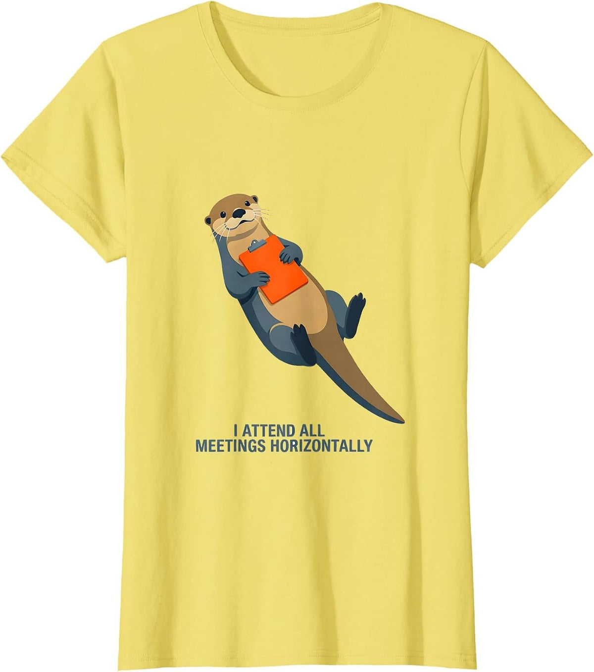 I Attend All Meetings Horizontally Funny Otter Lover Gift T-Shirt - Lemon Yellow