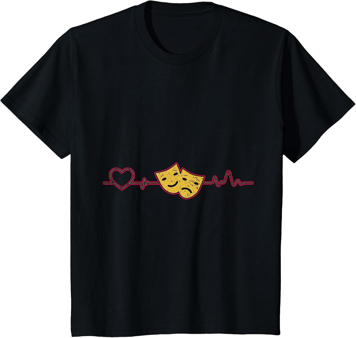 Drama Masks Heartbeat Musical Theater T-Shirt - Black
