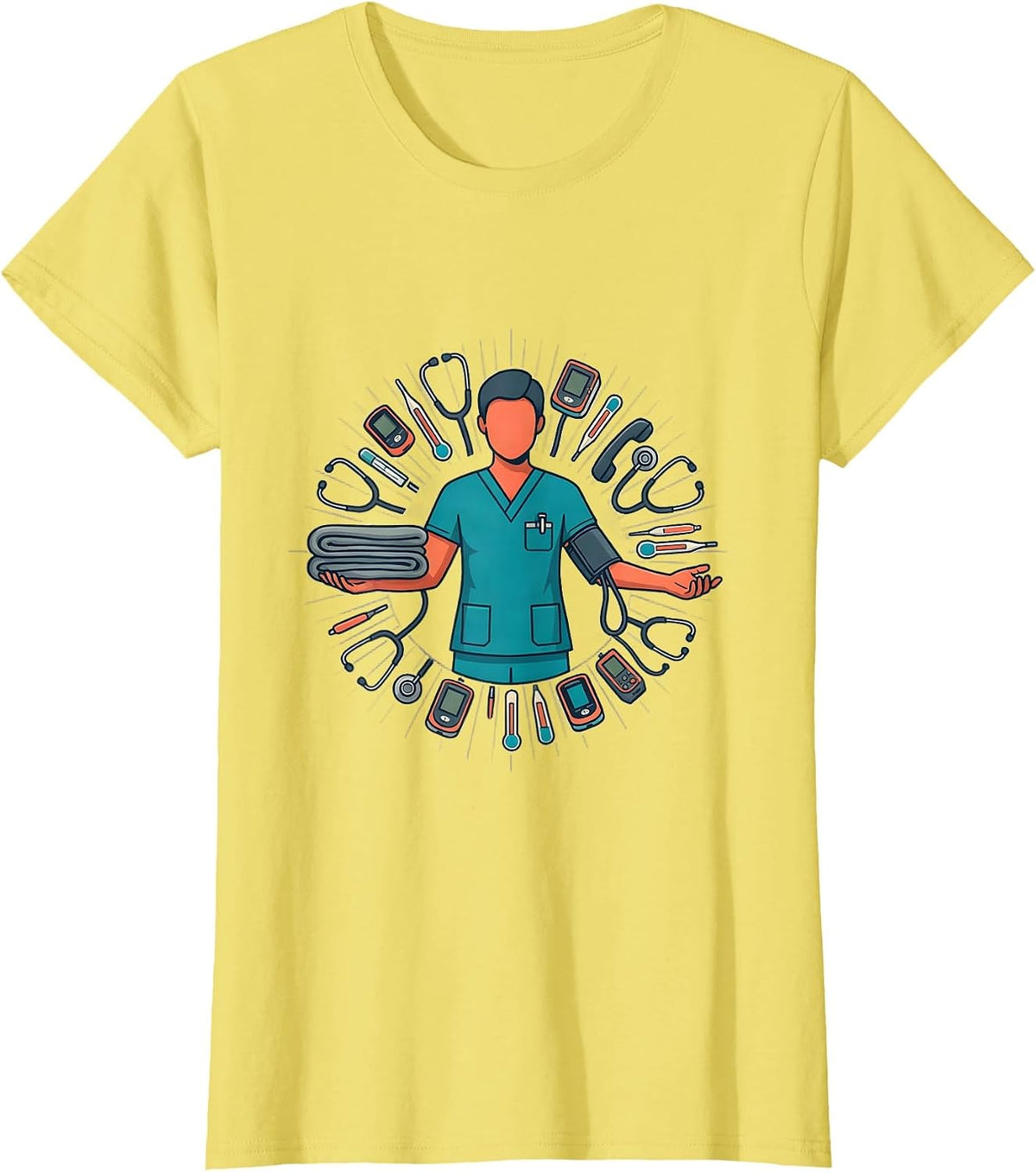 Patient Care Technician Appreciation Week Gift Flat Vector T-Shirt - Lemon Yellow