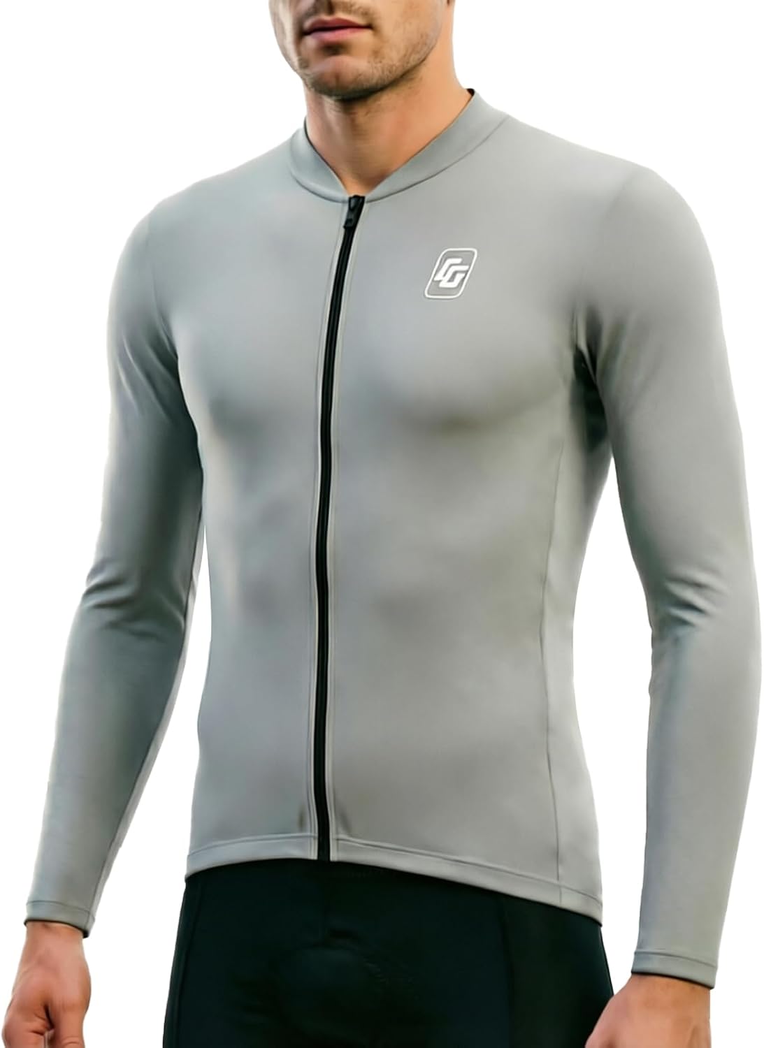 Men's Long Sleeve Cycling Jersey with Full Zip and 3 Rear Pockets - Gray-long1