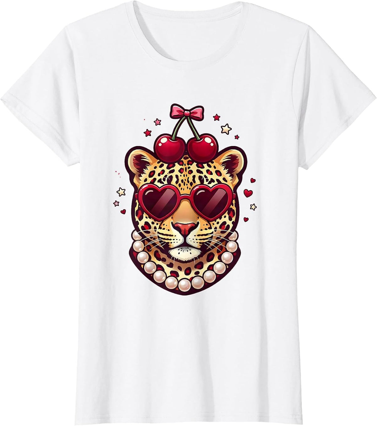 Gigi Leopard Pearl Necklace and Sunglasses T-Shirt - White