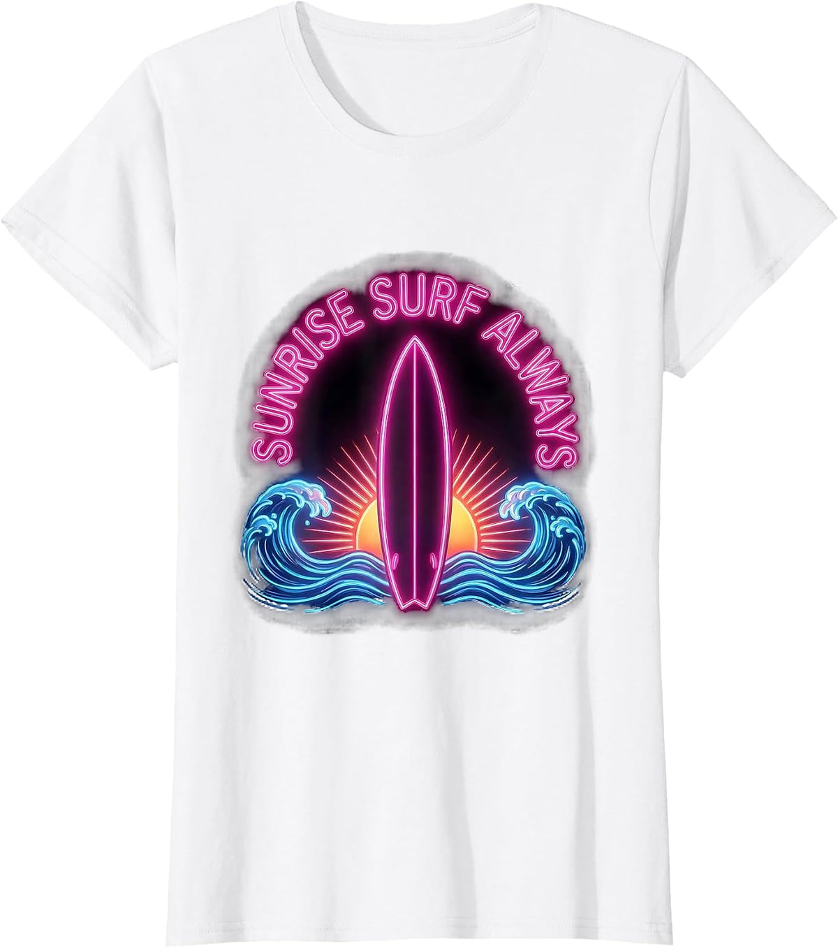 Sunrise Surf Always Wave Rider Design T-Shirt - White