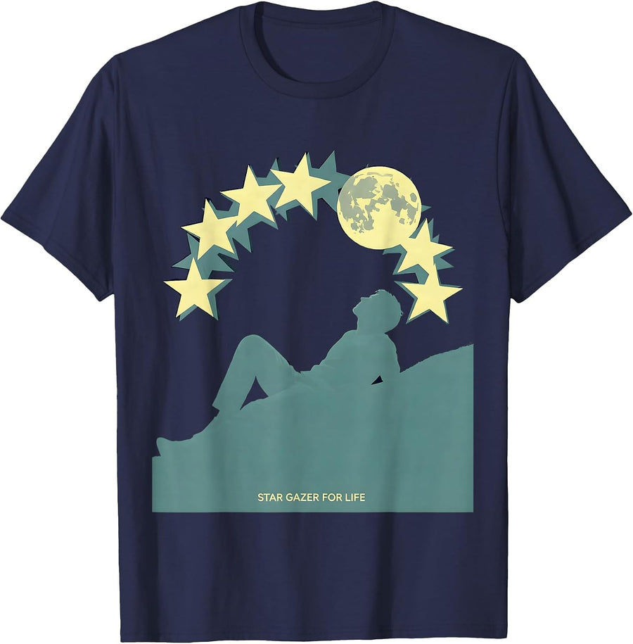 Star Gazer For Life Astronomy Design T-Shirt - Navy Blue