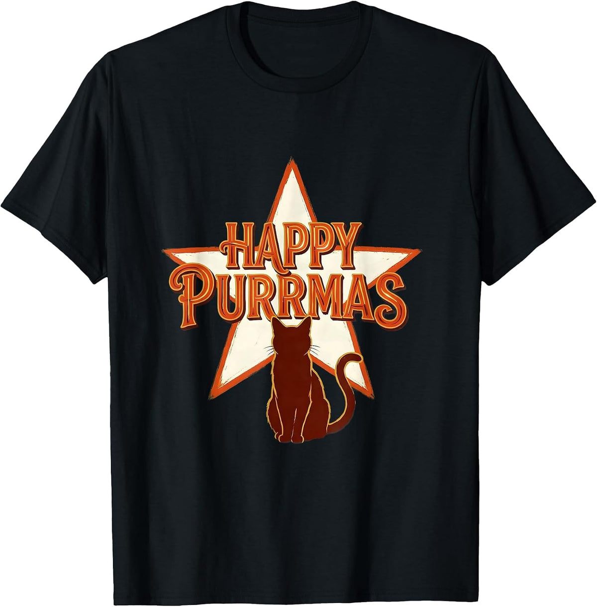 Men's Happy Purrmas Sign Painter Showcard Funny Cat Lover T-Shirt - Black
