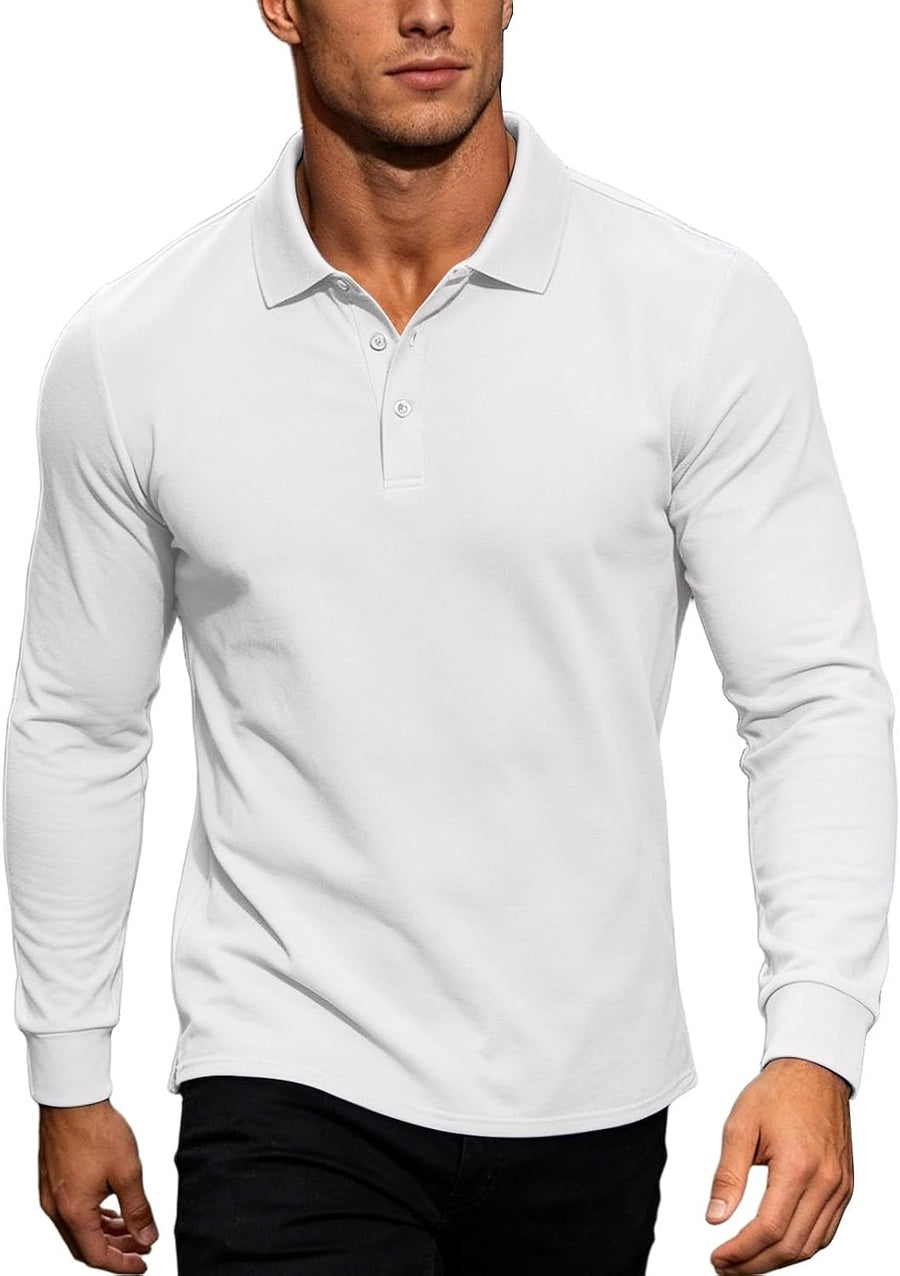 Golf Shirts for Men Long Sleeve Lightweight Quick Dry Basic Pullover Tops Classic Collar Solid Color Shirts Clothes -