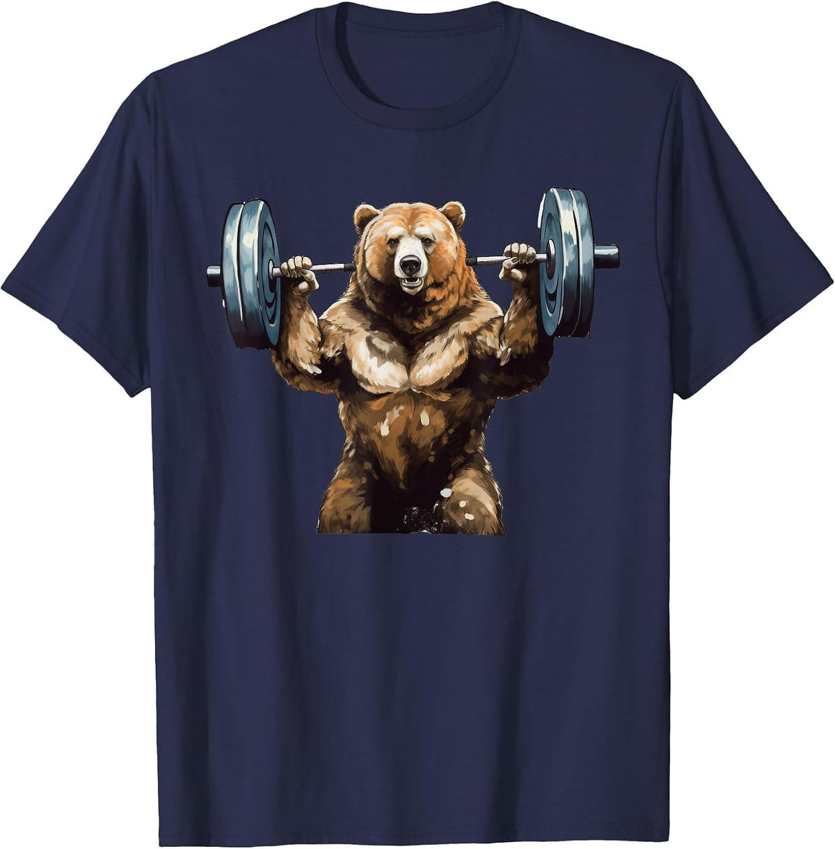 Bear Powerlifting Weightlifting Gym Workout T-Shirt - Navy Blue