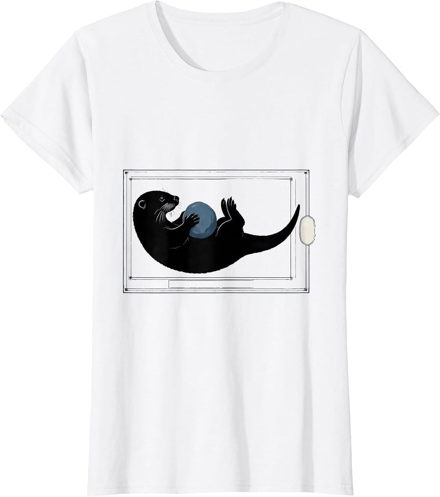Women's Otter Silhouette Funny Otter Lover Gift For Kid Teens T-Shirt - White
