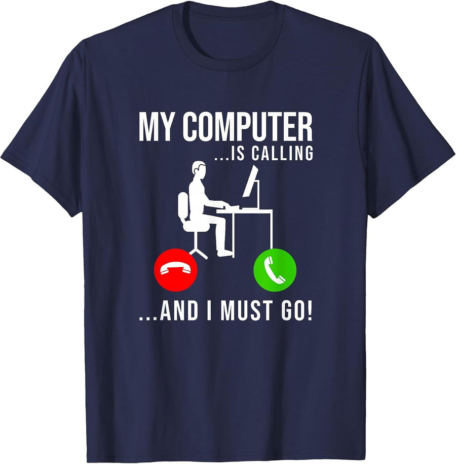 My Computer is Calling - Code Developer Computer Nerd Coder T-Shirt - Navy Blue