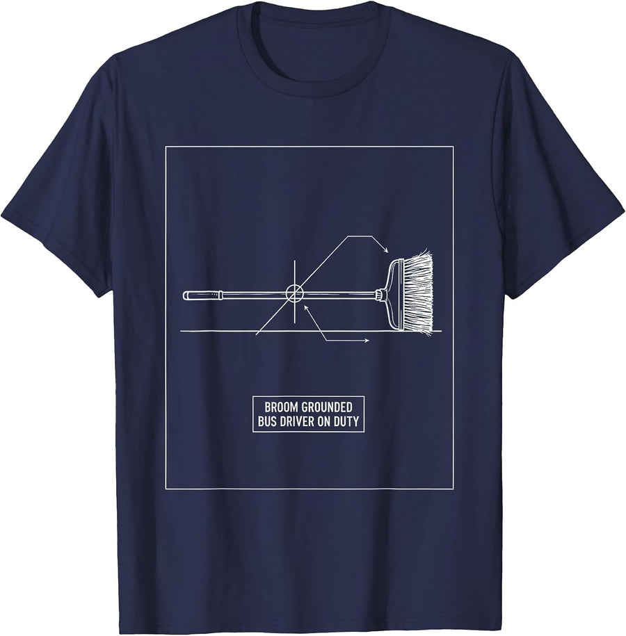 Broom Grounded Bus Driver On Duty Funny Halloween Occupation T-Shirt - Navy Blue