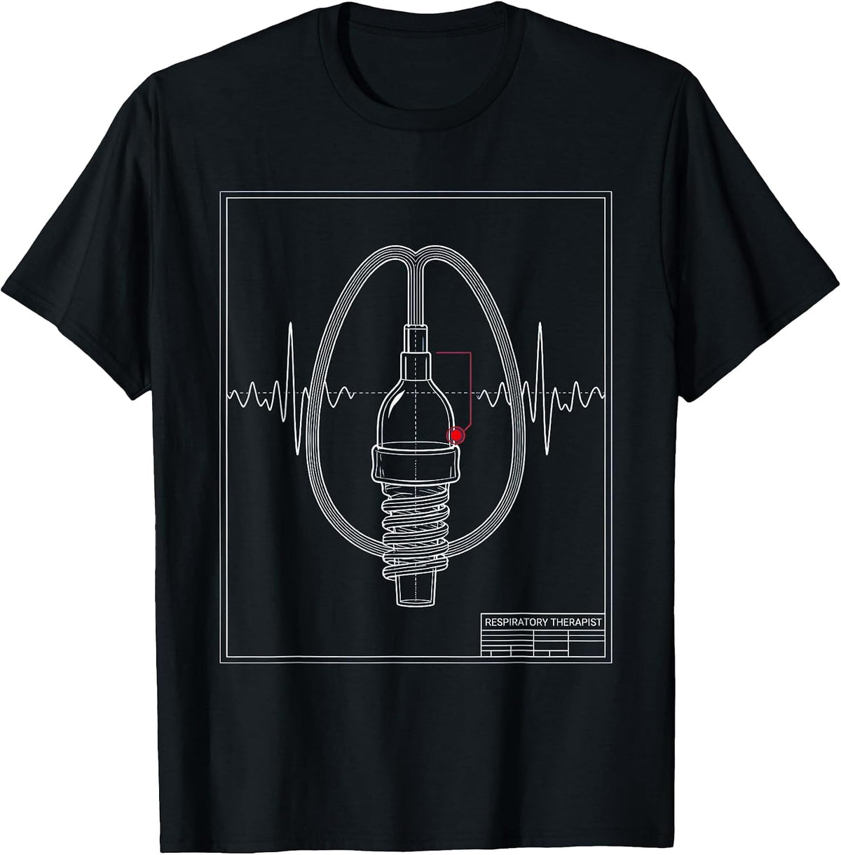 Men's Respiratory Therapist Technical Blueprint RT Profession T-Shirt - Black