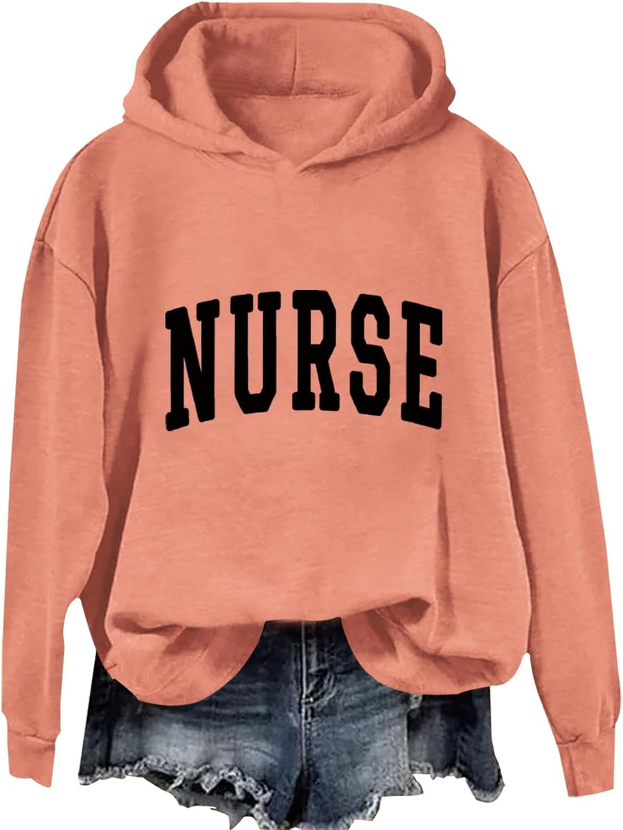Nurse Sweatshirt Nursing Hoodie Minimalist School Nurse Shirt Long Sleeve - Orange-d