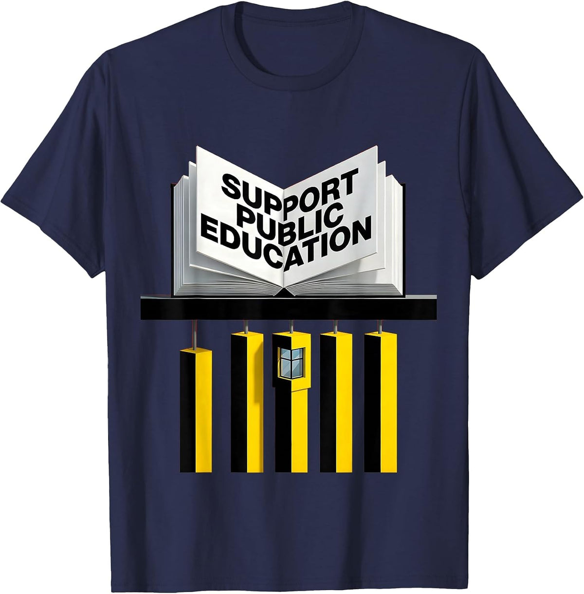 Men's Support Public Education Bauhaus Teacher Red For Ed Protest T-Shirt - Navy Blue