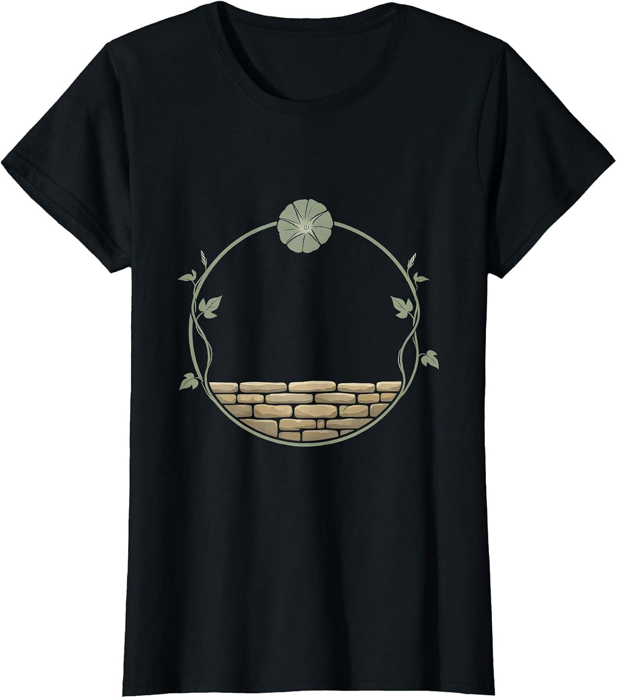 Women's Morning Glory Vine Wrapping Old Stone Wall T-Shirt - Black