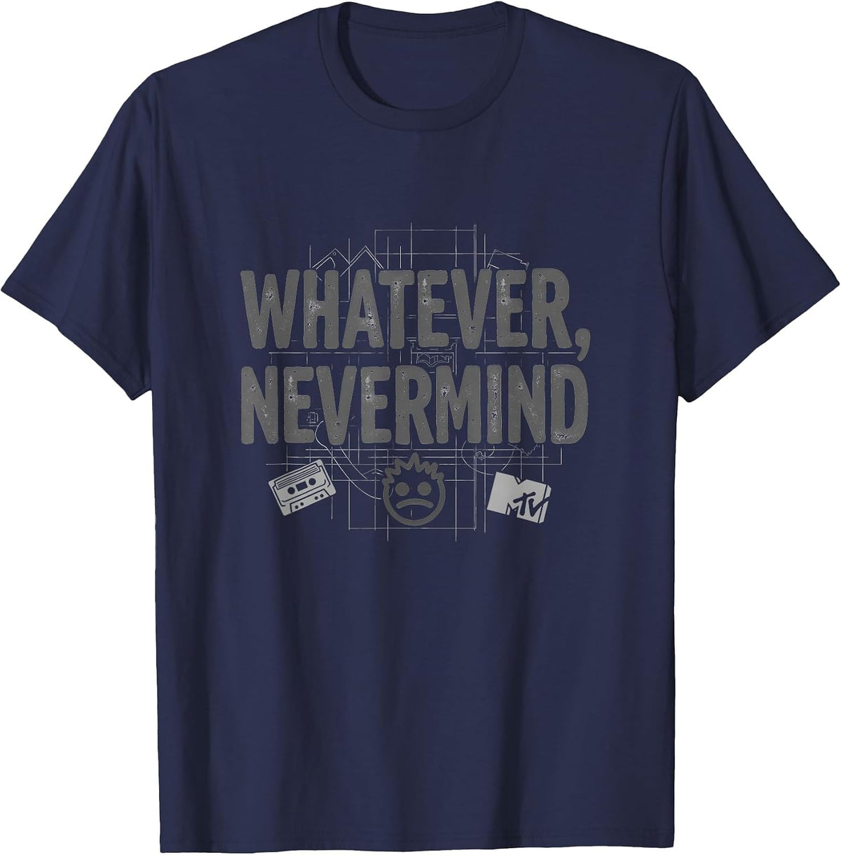 Whatever Nevermind Gen X Nostalgic 90s Grunge Attitude T-Shirt - Navy Blue