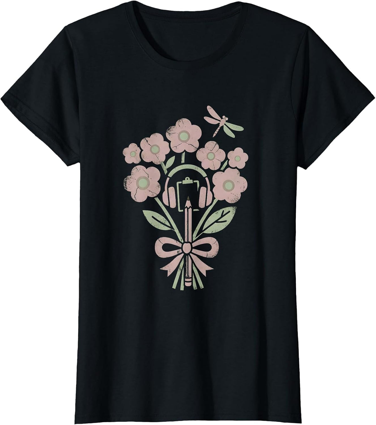 Women's Paraprofessional Headset Desk Illustration Gift T-Shirt - Black