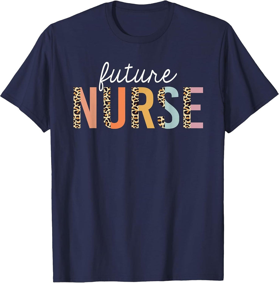 Future Nurse Student Leopard Print Nursing School Women T-Shirt - Navy Blue