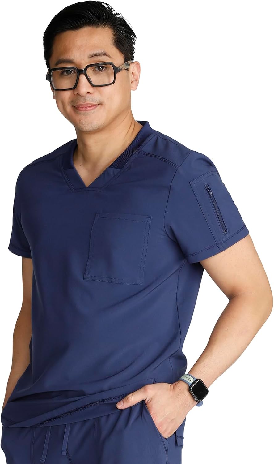 Cherokee Journey Men's V-Neck Scrub Top 2 Pockets Relaxed Fit - Navy
