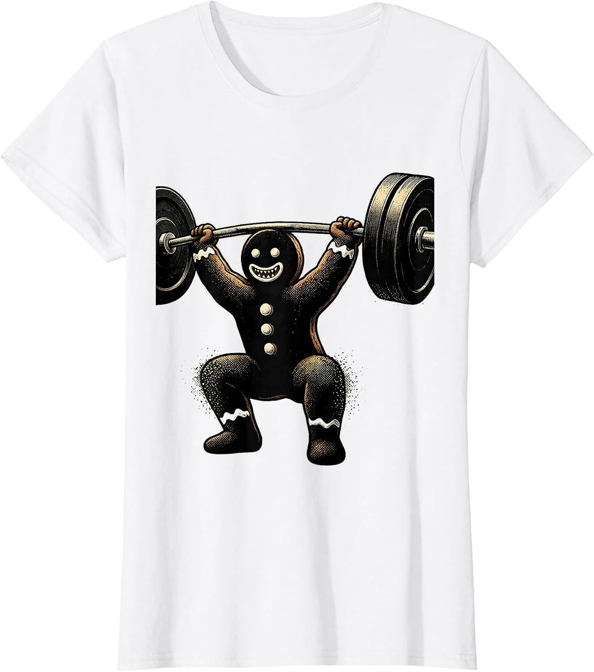 Women's Gingerbread Weightlifting Squat Gym Christmas Humor T-Shirt - White