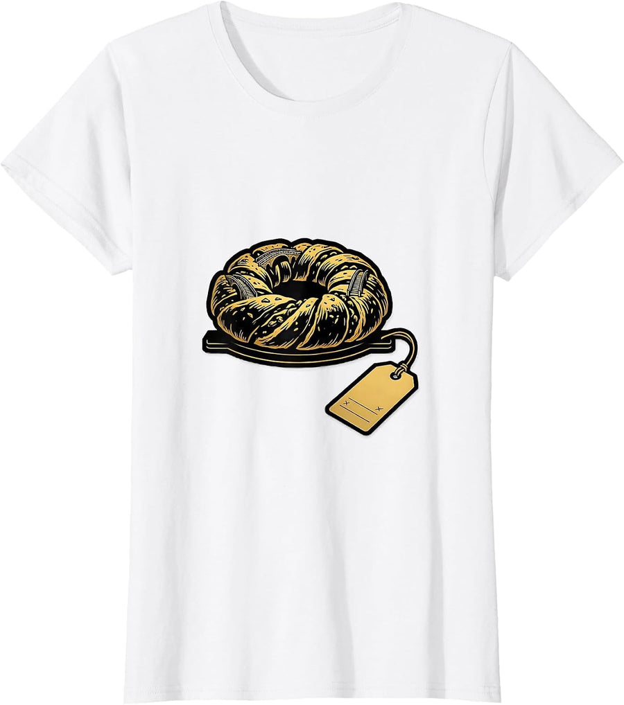 Women's King-Cake Wedge Stencil Graphic Mardi Gras Party Humor T-Shirt - White