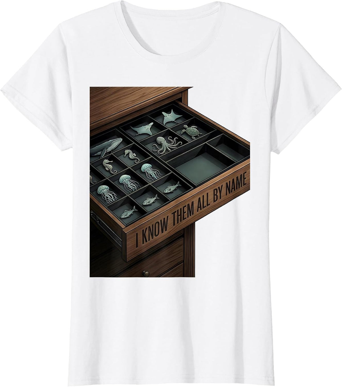 I Know Them All By Name Editorial Conceptual Marine Life T-Shirt - White