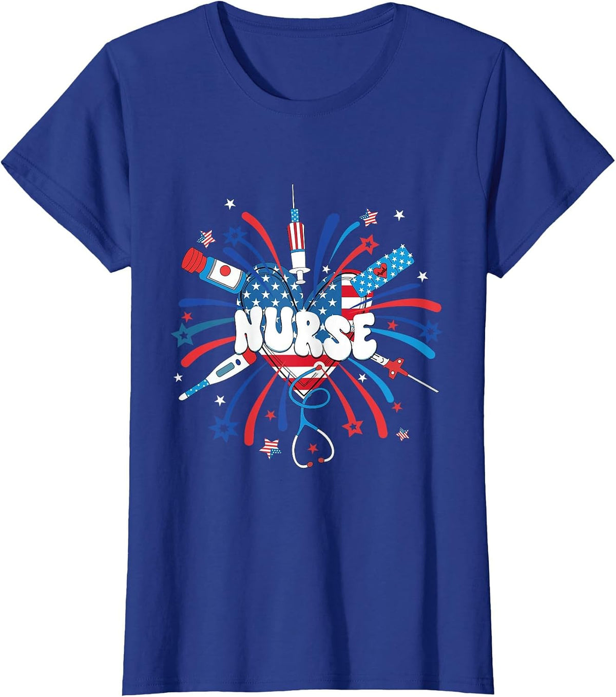 Firework 4th of July Nurse Independence Day Girly Nurse ICU T-Shirt - Royal Blue