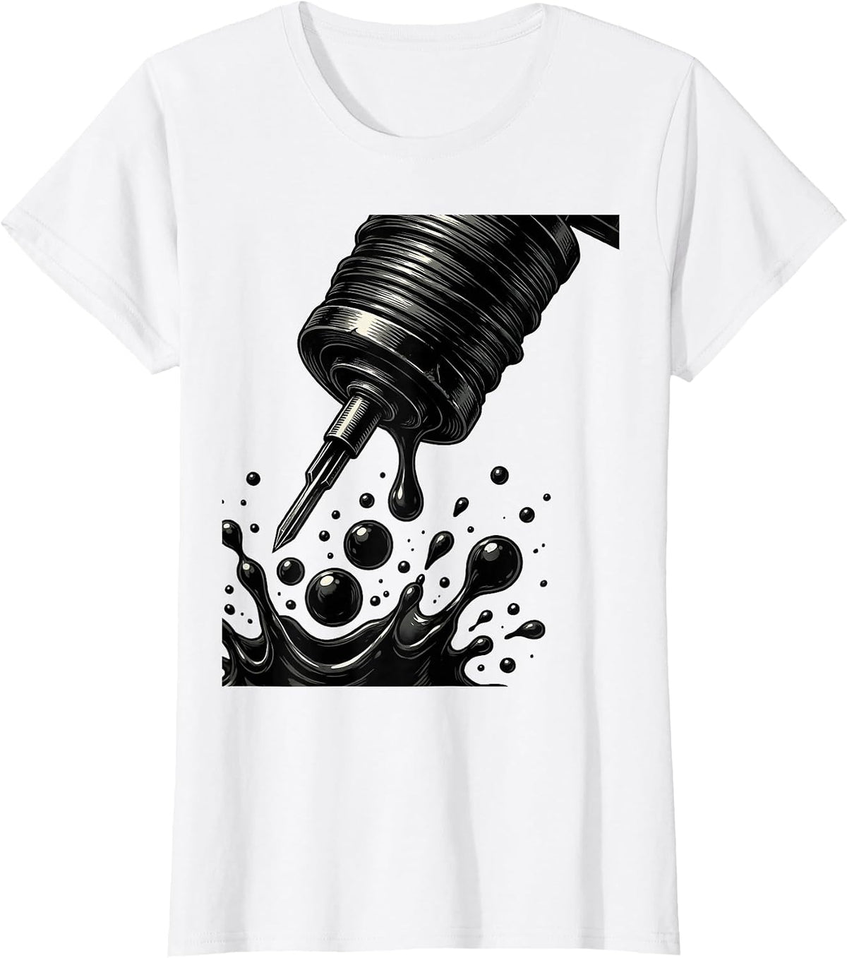 Tattoo Machine Dripping Ink Drop Art Design T-Shirt - White
