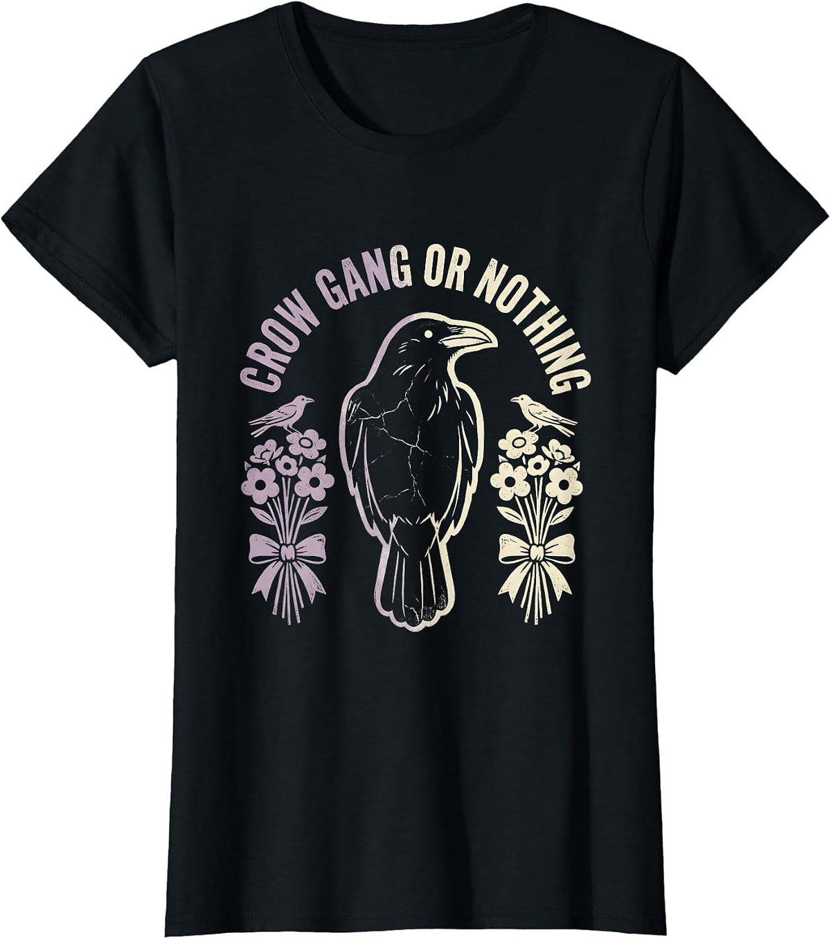 Women's Crow Gang or Nothing Bold Bird Crew Design T-Shirt - Black