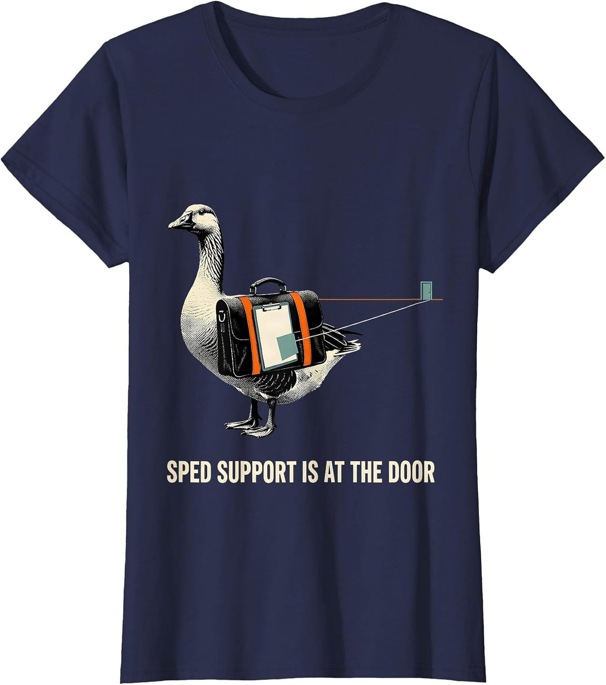 Women's SPED Support Is At The Door Funny SPED Teacher Special T-Shirt - Navy Blue