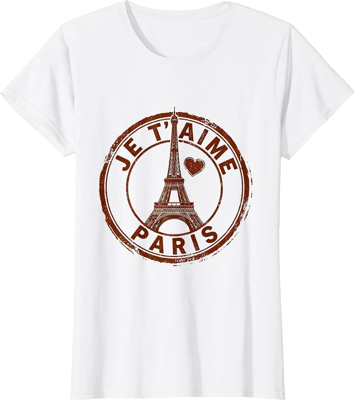Women's Je t'aime Paris Rubber Stamp Eiffel Tower Travel Souvenir T-Shirt - White