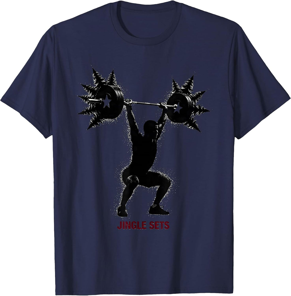 Jingle Sets Blackwork Dotwork Christmas Weightlifting Gym T-Shirt - Navy Blue