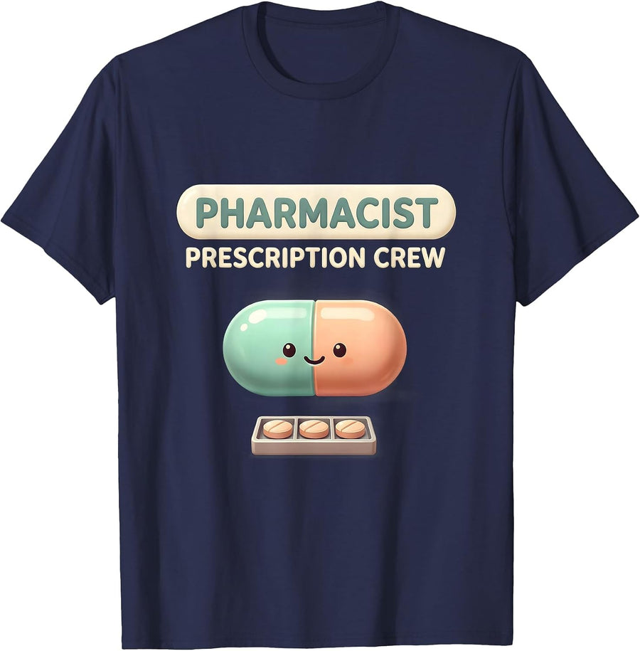 Pharmacist Prescription Crew Cute Kawaii Pharmacy Technician T-Shirt - Navy Blue