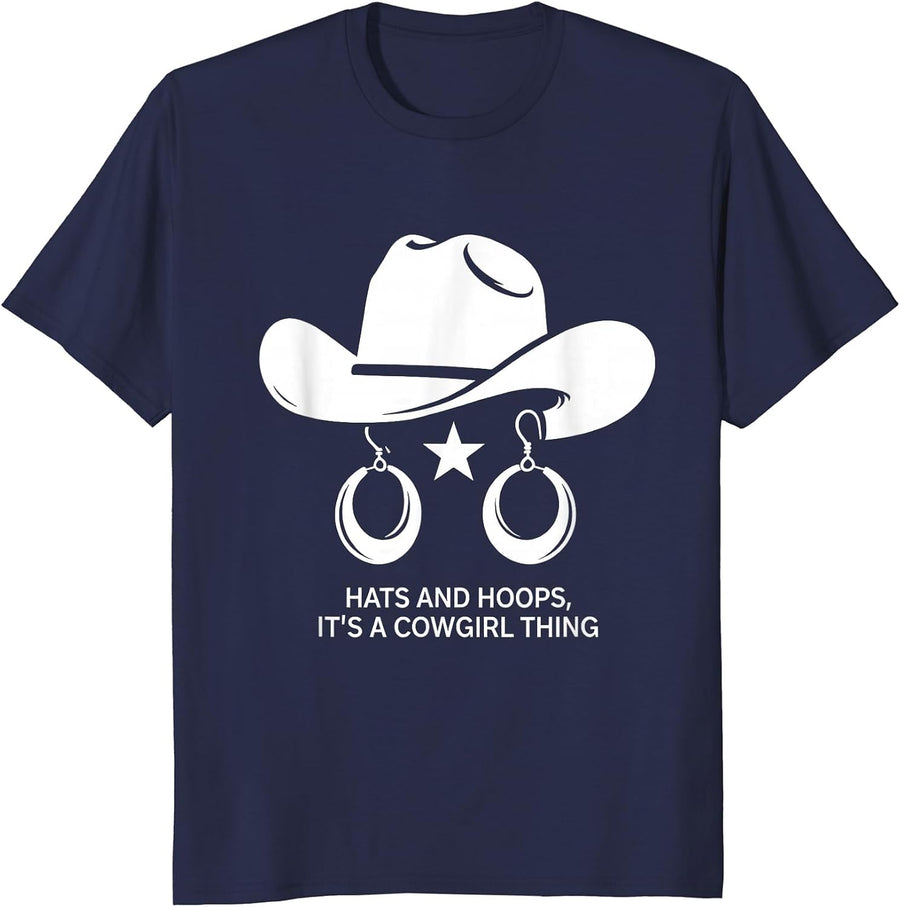 Hats and Hoops It's a Cowgirl Thing Playful Western Pride T-Shirt - Navy Blue