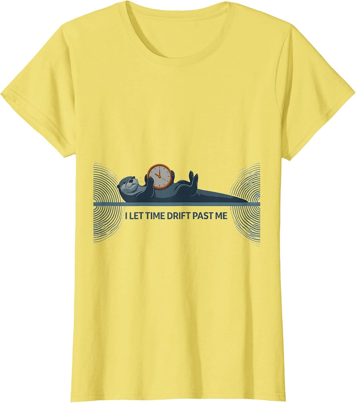 I Let Time Drift Past Me Funny Otter Lover Pun Humor T-Shirt - Lemon Yellow