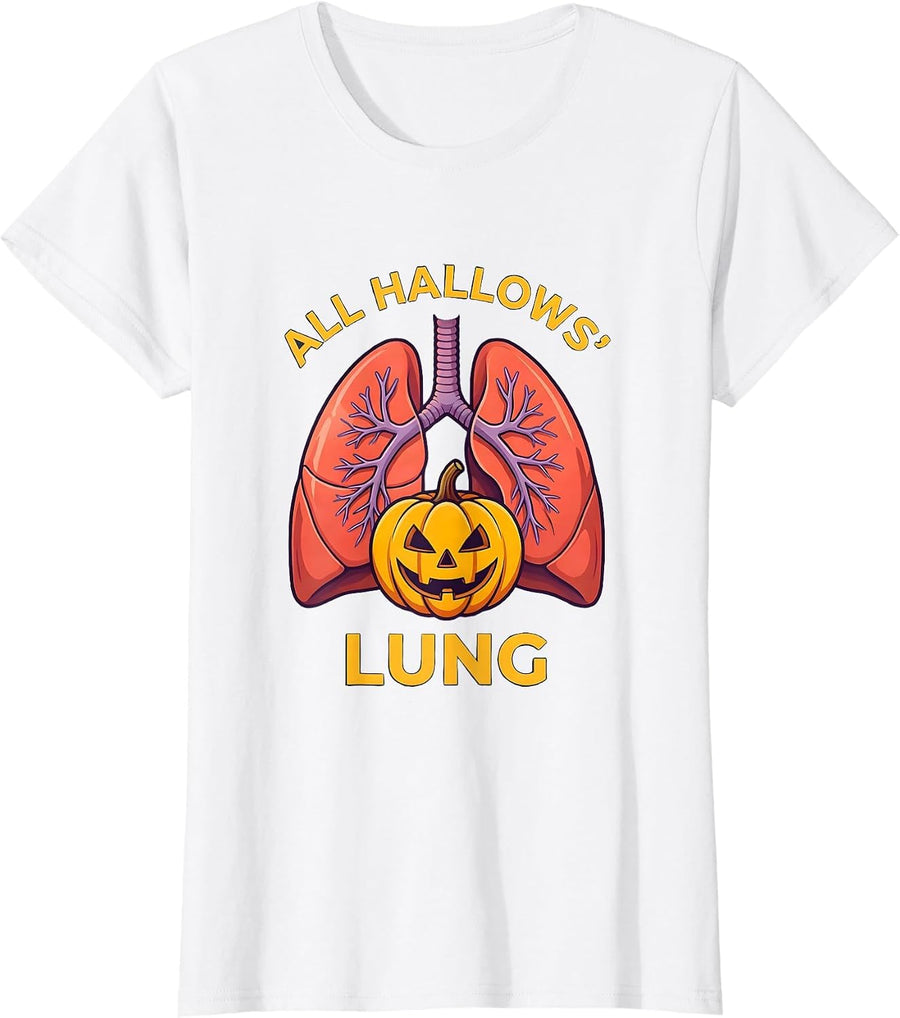 Women's All Hallows Lung Flat Vector Halloween Respiratory Therapist T-Shirt - White