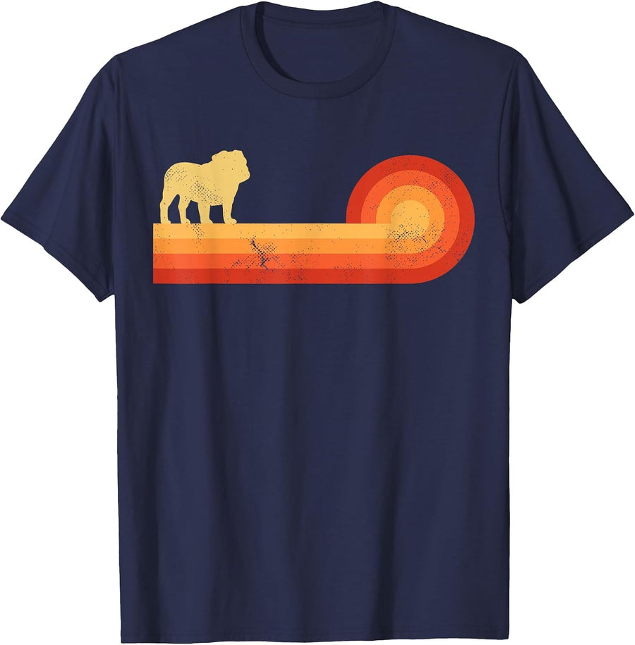 English Bulldog Retro Vintage 60s 70s Sunset Dog Lovers Men T-Shirt - Navy Blue
