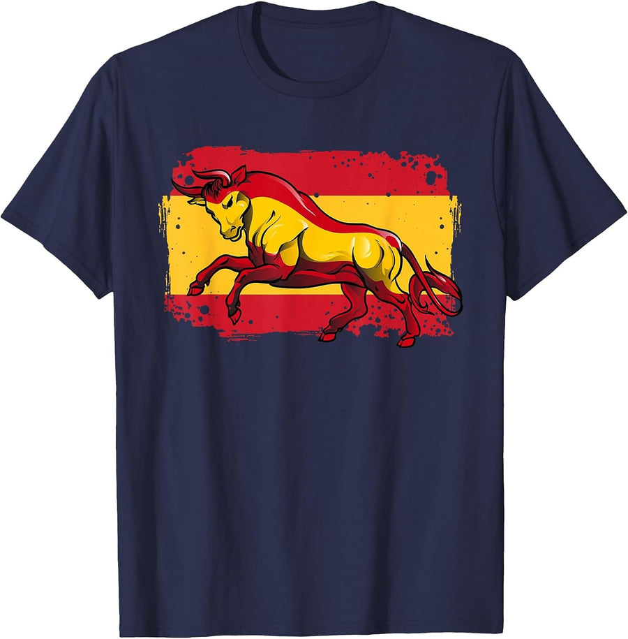 Spanish Bull Flag Spain Pride Iberian Heritage T-Shirt - Navy Blue
