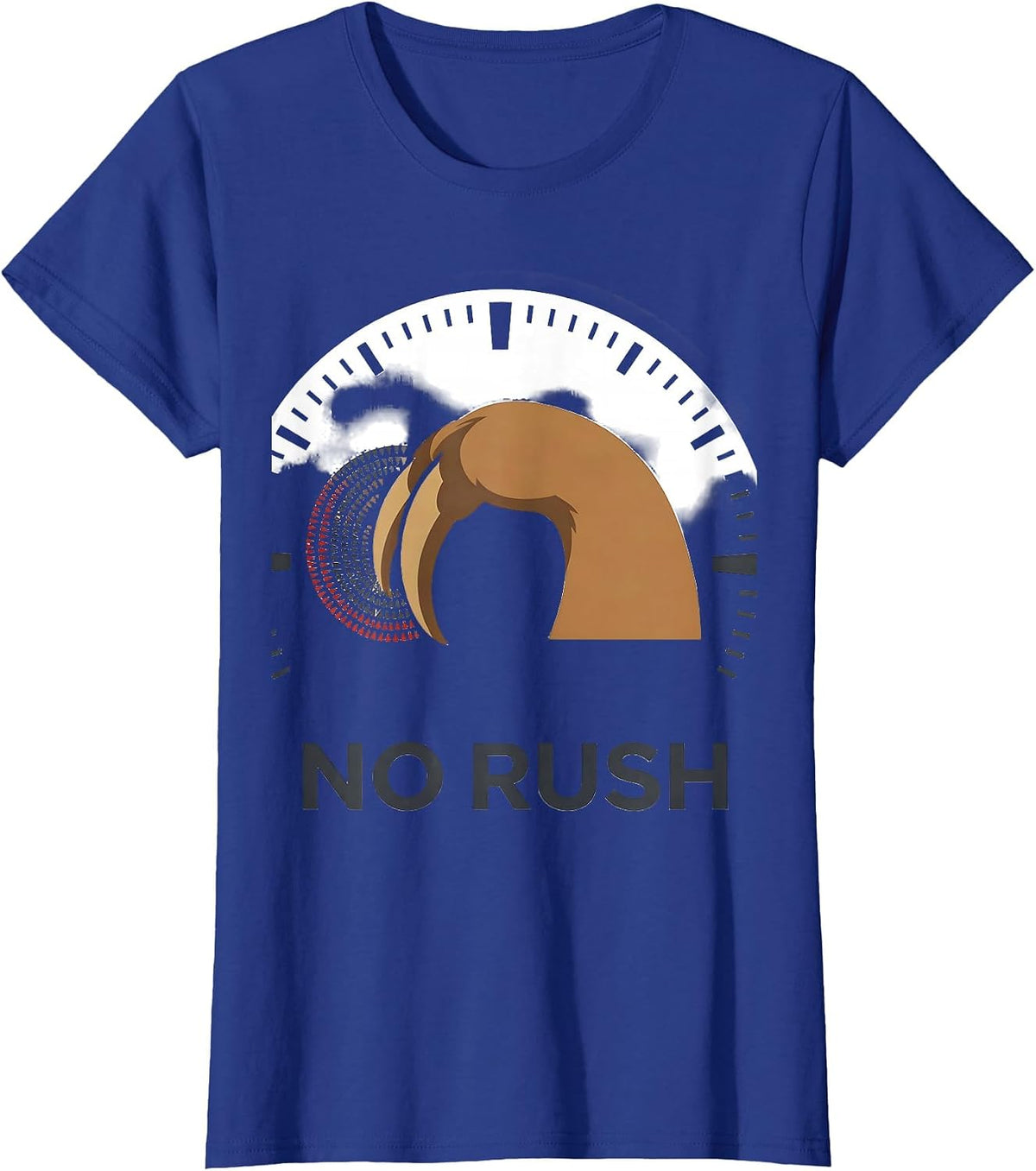 Women's No Rush Funny Sloth Lover Lazy Life Deadpan Humor T-Shirt - Royal Blue