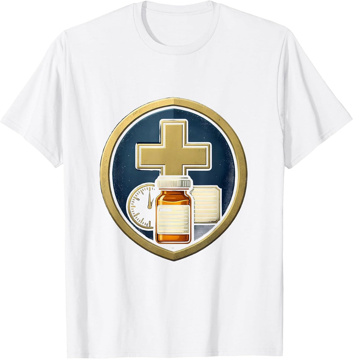 Men's Pharmacy Shield Badge Tech Crew Cute Occupation Pride T-Shirt - White