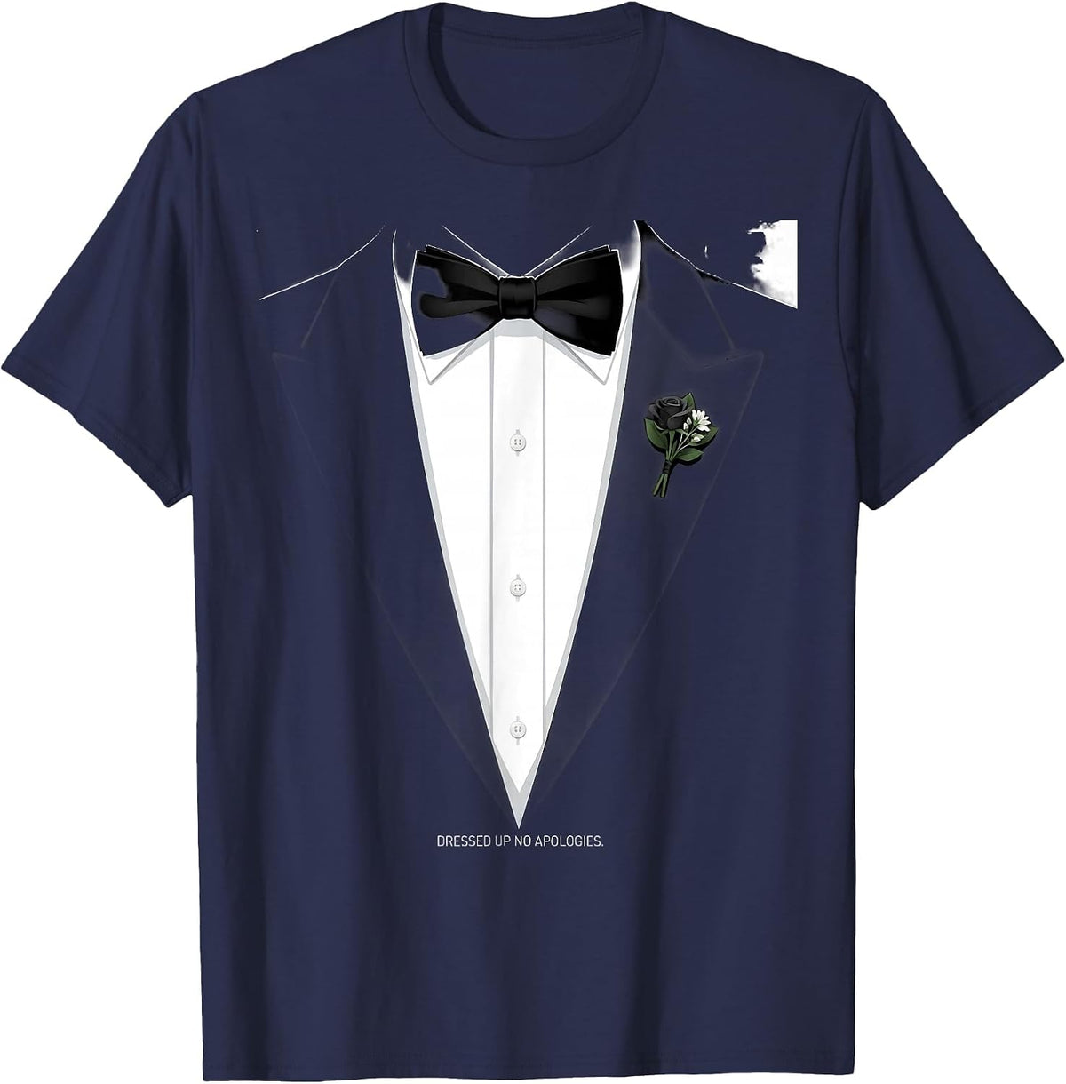 Dressed Up No Apologies Tuxedo Graphic Design T-Shirt - Navy Blue