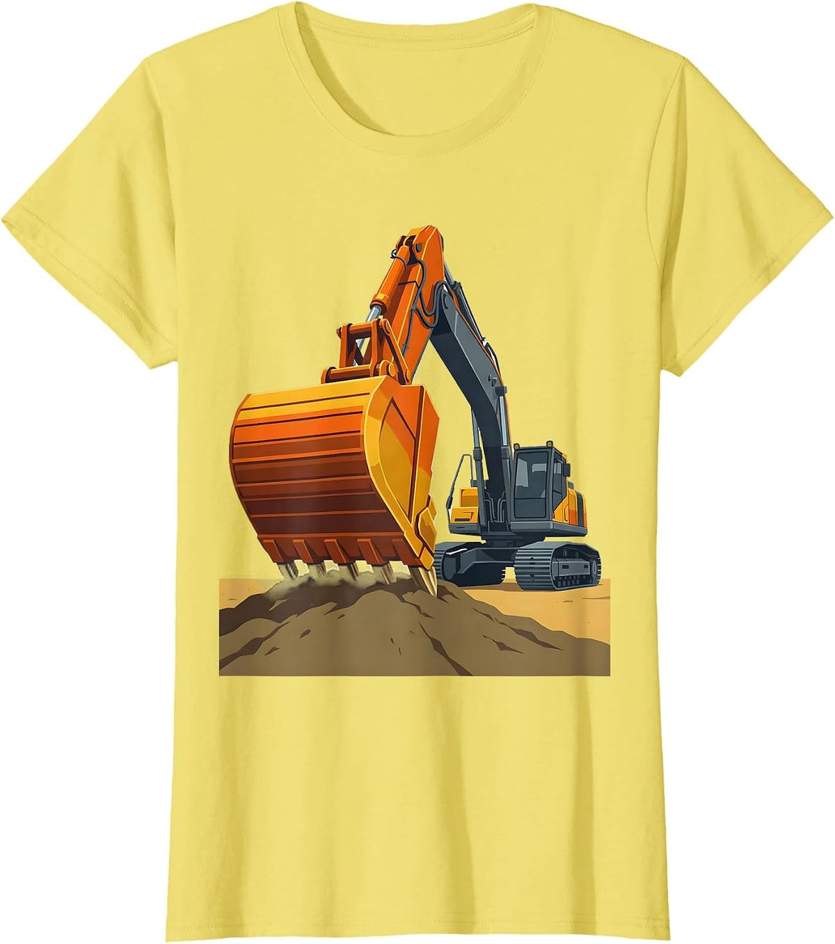 Women's Excavator Boom Flat Vector Funny Construction Worker T-Shirt - Lemon Yellow