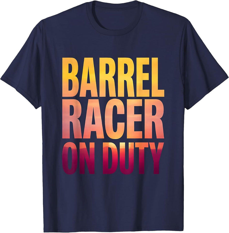 Barrel Racer On Duty Rodeo Women Design T-Shirt - Navy Blue