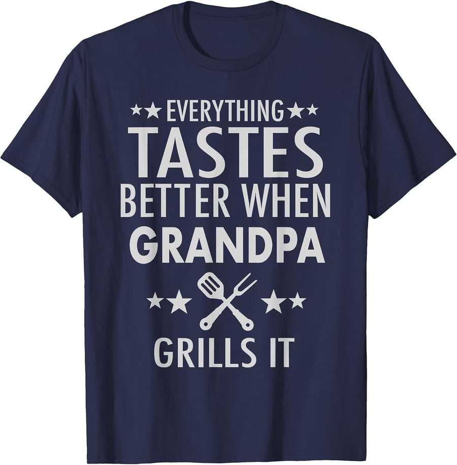 Grandpa Grills It Funny Grandpa Barbecue T-Shirt - Navy Blue