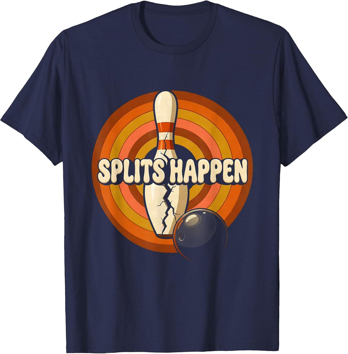 Men's Splits Happen Funny Bowling Design T-Shirt - Navy Blue