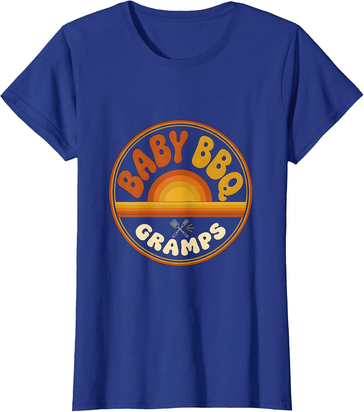 Women's Baby BBQ Gramps Retro 70s Family Matching Party T-Shirt - Royal Blue