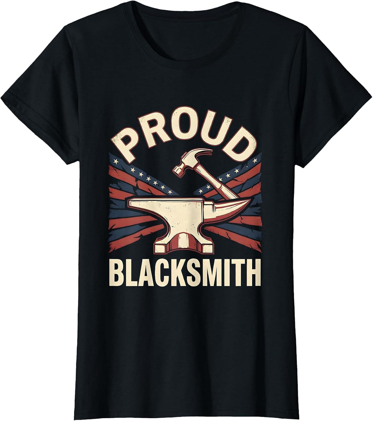 Women's Proud Blacksmith Patriotic Anvil Hammer American Flag T-Shirt - Black