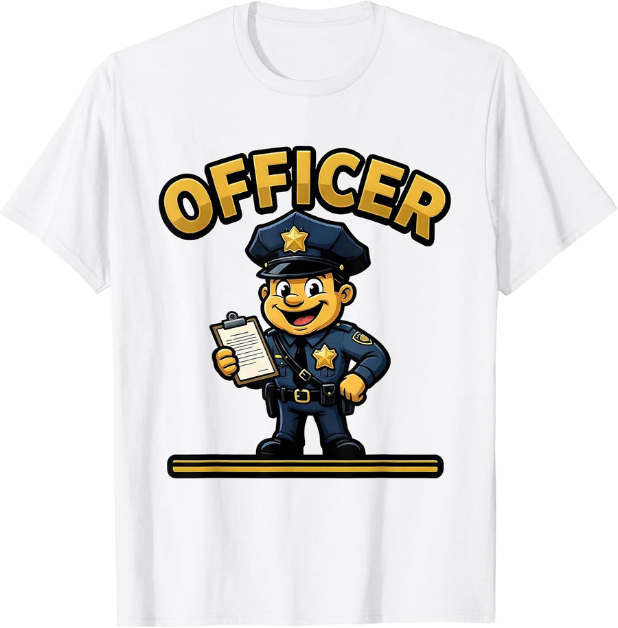 Men's OFFICER Cartoon Halloween Police Officer Costume Matching T-Shirt - White
