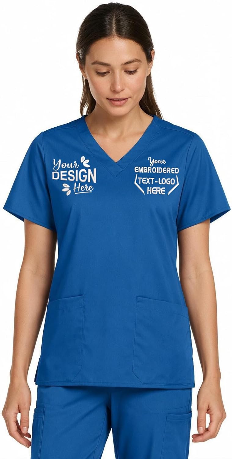Custom Embroidered Women’s Workflex V-Neck Scrub Top – Add Your Name, Logo & Design - Royal