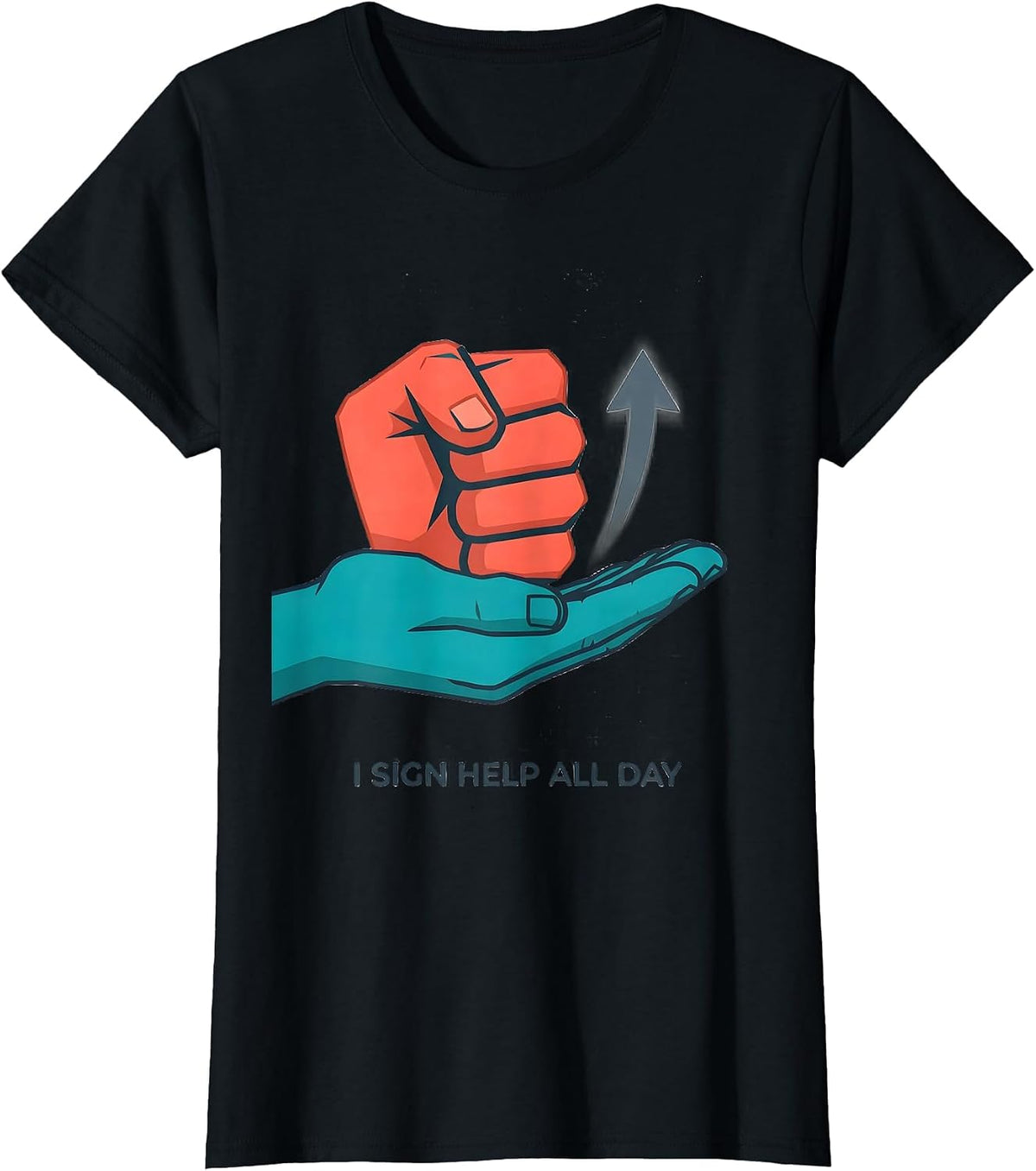Women's I Sign HELP All Day Flat Vector ASL Sign Language Teacher T-Shirt - Black